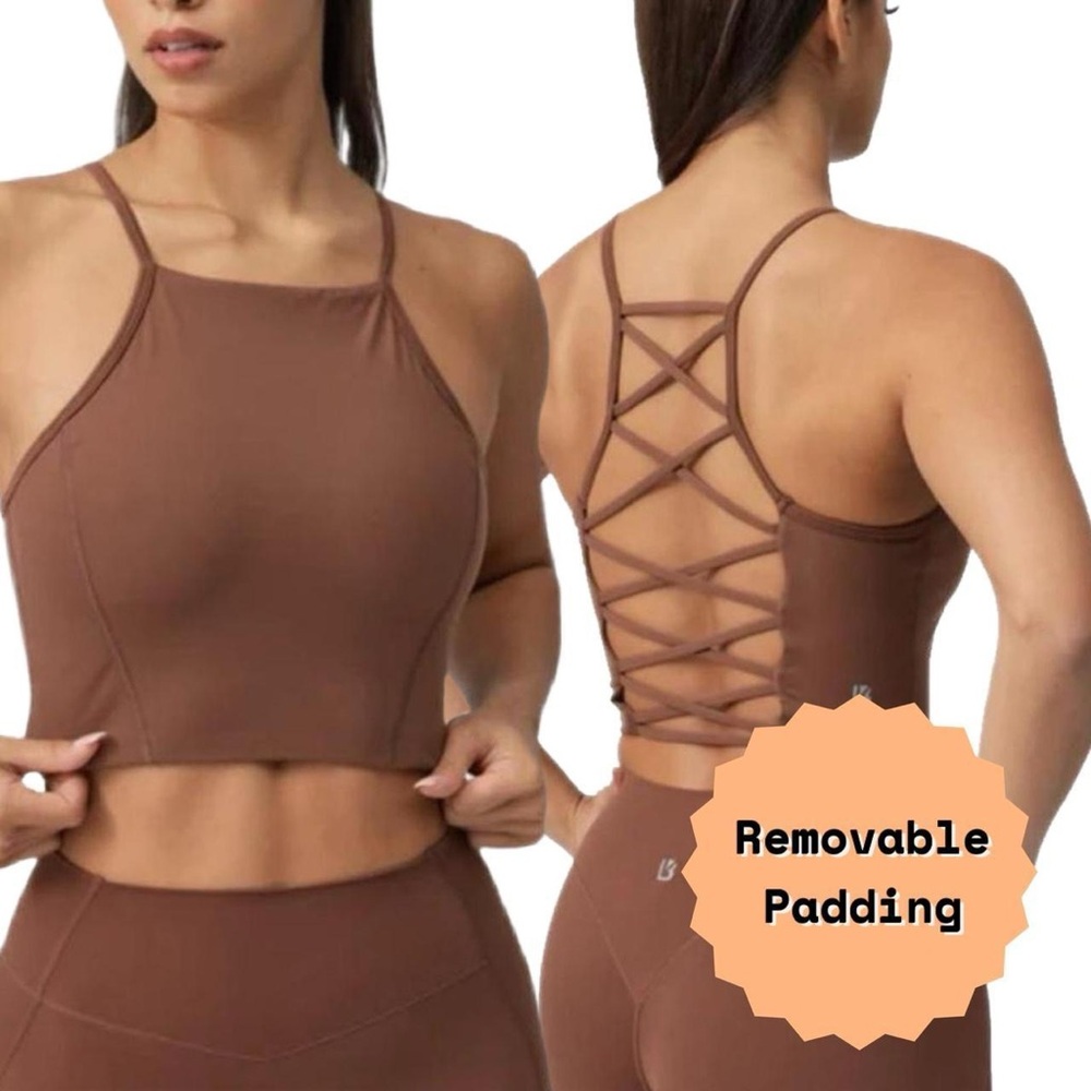 Buffbunny Ivy crop top strappy back oak brown NWT Small